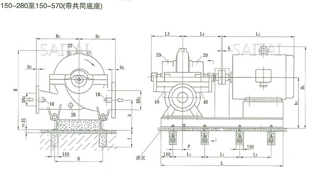 SOW中开泵（150-280 ~ 150-570）安装尺寸